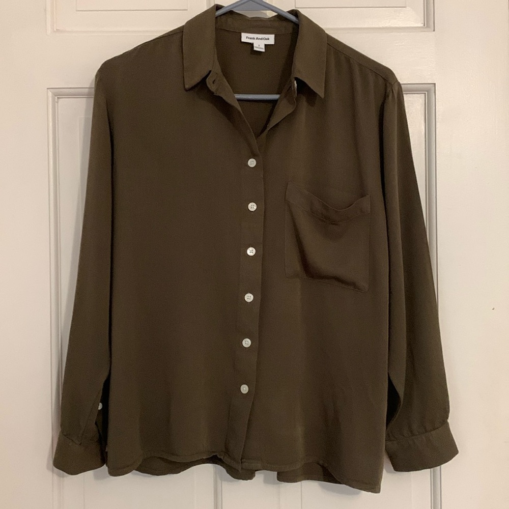 Frank & Oak Army Green Buttoned Blouse